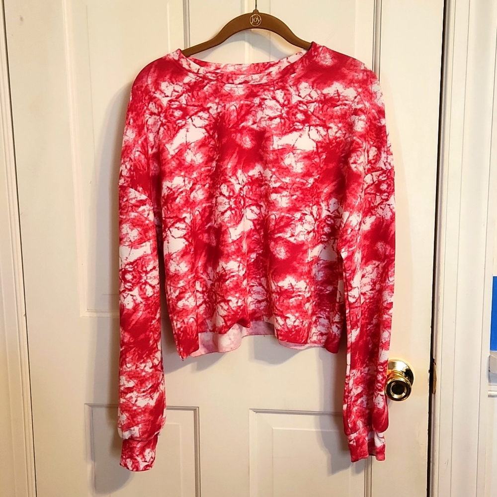 Shein Pink and White Crop Long Sleeve Top Size Large 8/10, EU 40/42